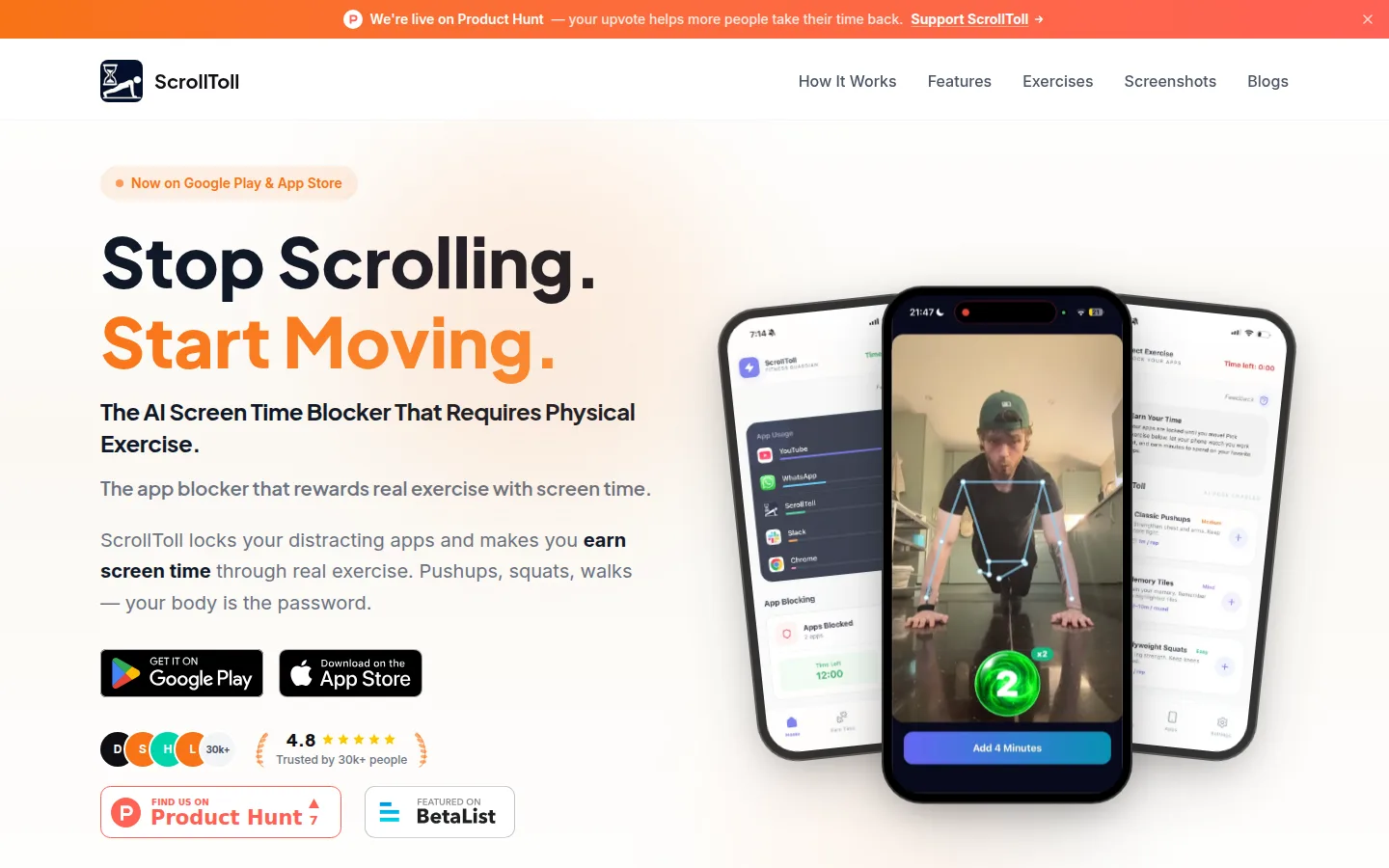 Screenshot of ScrollToll, a Time Management product on ProductVisit